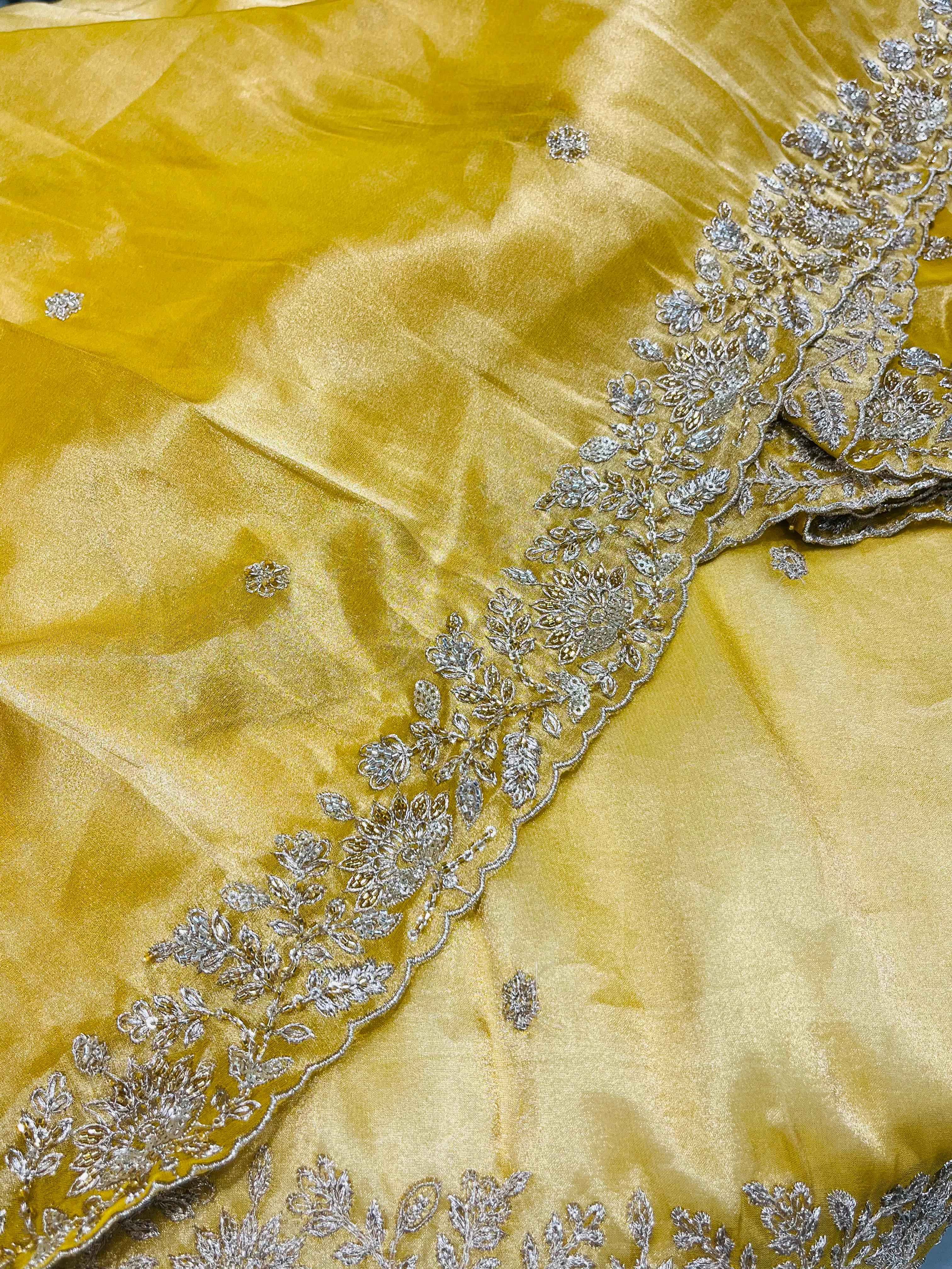 K.R KASAT - Yellow Embellished Fabric